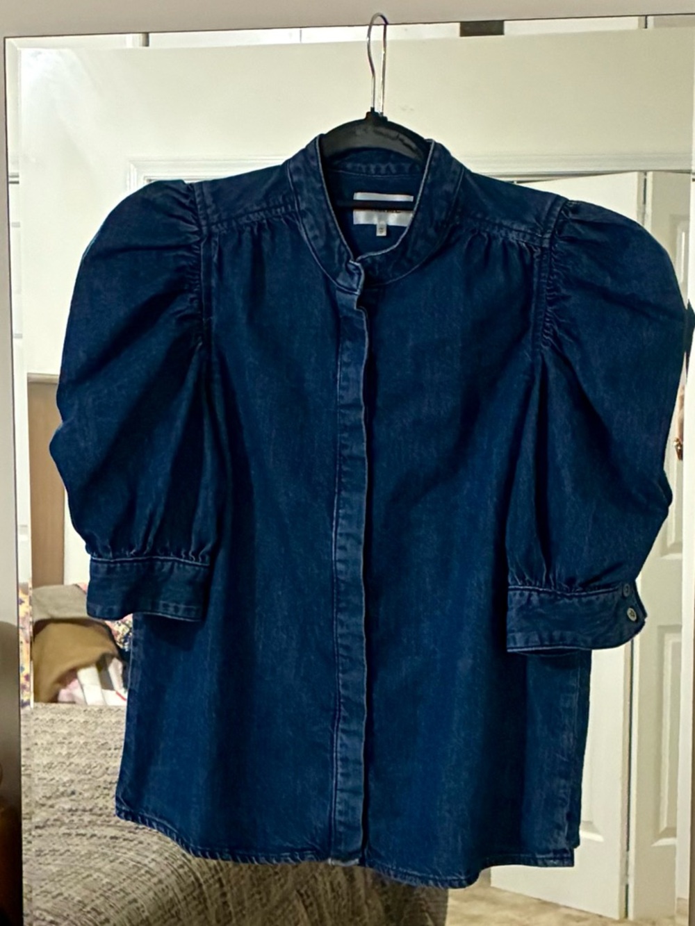Frame Denim Indigo Puff Sleeve Denim Shirt